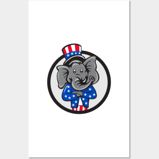 Republican Elephant Mascot Arms Crossed Circle Cartoon Posters and Art